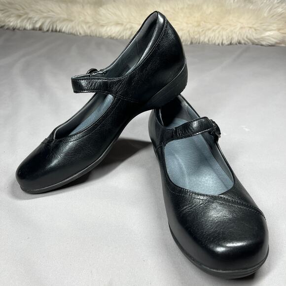 Dansko Fawna Black Mary Jane Shoe EU 40 US 10-10.5 Leather Hook Loop Fasten - Picture 7 of 15